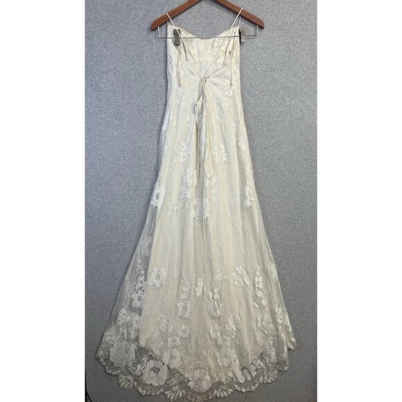 Galina Ivory Lace Wedding Dress KP3766 Bridal Gown Spaghetti Strap Boho Sz 4 - Picture 9 of 16